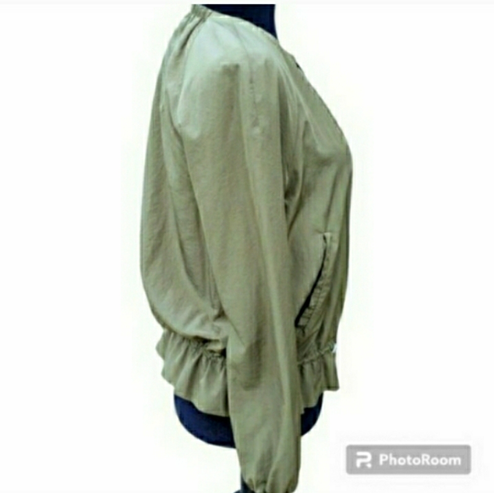 Zara Jacket Olive Green Zip Front Windbreaker Cinch Waist - Picture 5 of 9